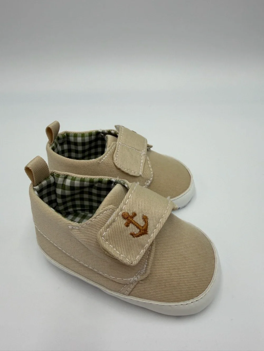Tommy Bahama Beige Canvas Baby Shoes with Anchor Embroidery